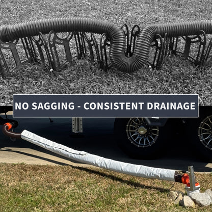 Levitator keeps the RV sewer hose sloped for consistent drai