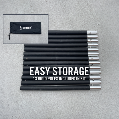 Easy storage: 13 rigid poles and the Levitator bag included in the kit