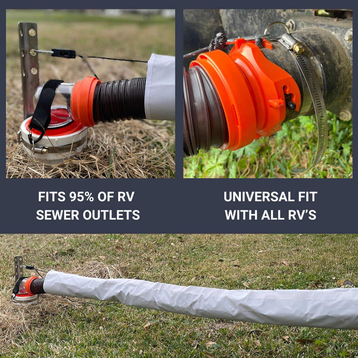 The Levitator fits all standard RV sewer connections and hos