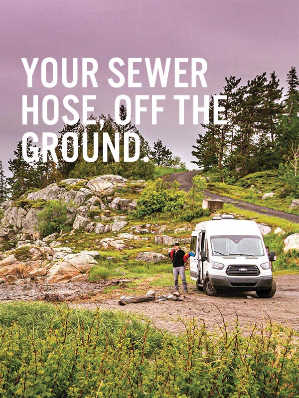 Your sewer hose, off the ground. Camper van by the water