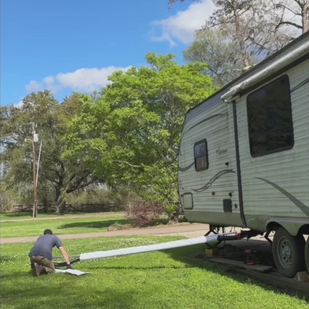 15 ft Levitator RV sewer hose support in action